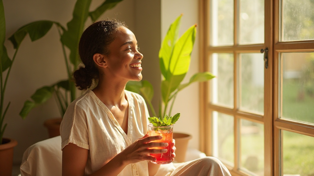 Moment de sérénité avec une infusion de bissap Téranga d'Afrique — bien-être naturel au quotidien